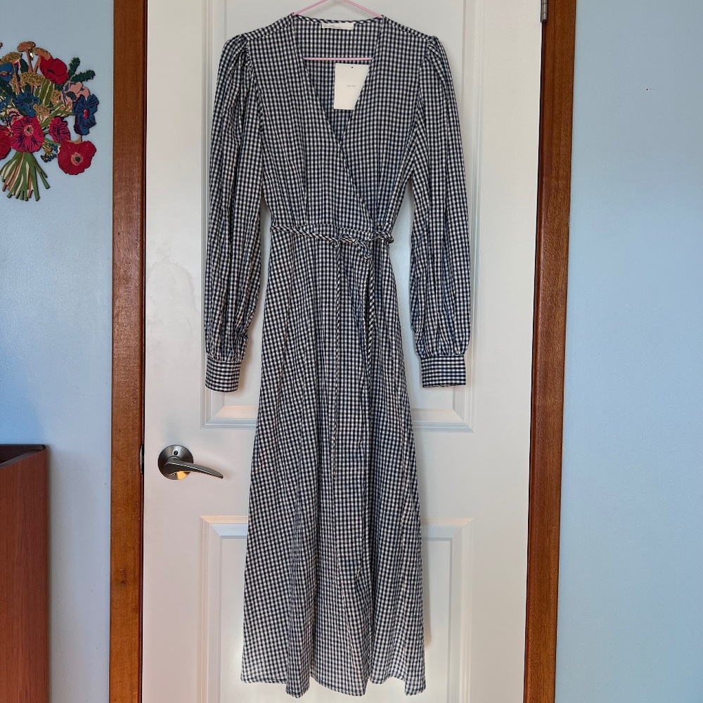 Oak & Fort - GINGHAM SEERSUCKER WRAP DRESS - Size S
